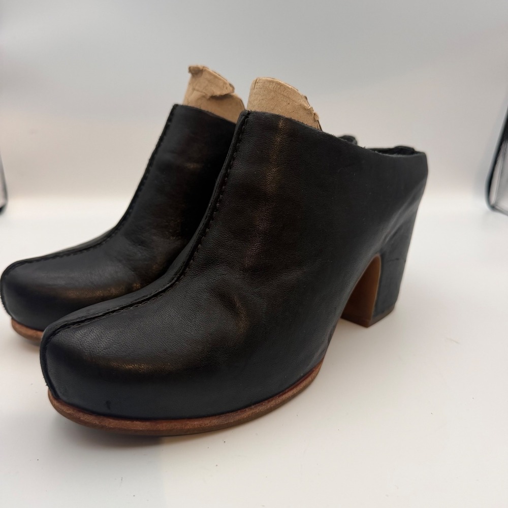 Kork-Ease Womens Black Leather Block Heel Clogs Mules K66703 Size 10M